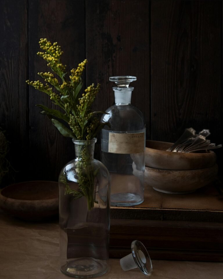 Mortar and pestle with fresh herbs